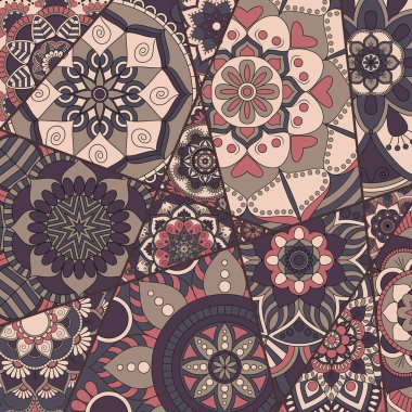 Patchwork desen. Vintage dekoratif öğeler. Elle çizilmiş backg