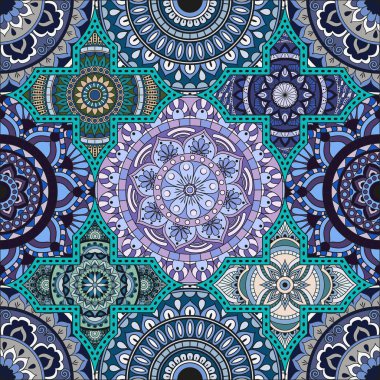 Patchwork desen. Vintage dekoratif öğeler. Elle çizilmiş backg