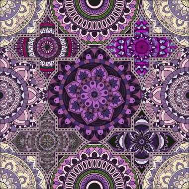 Patchwork desen. Vintage dekoratif öğeler. Elle çizilmiş backg