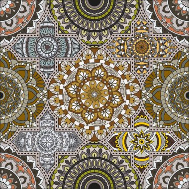 Patchwork desen. Vintage dekoratif öğeler. Elle çizilmiş backg