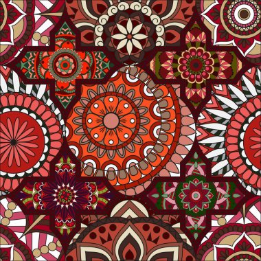 Patchwork desen. Vintage dekoratif öğeler. Elle çizilmiş backg
