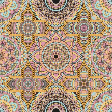 Patchwork desen. Vintage dekoratif öğeler. Elle çizilmiş backg