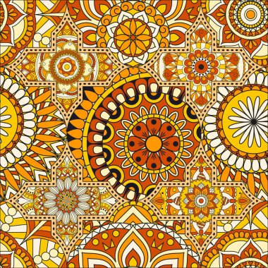 Patchwork desen. Vintage dekoratif öğeler. Elle çizilmiş backg