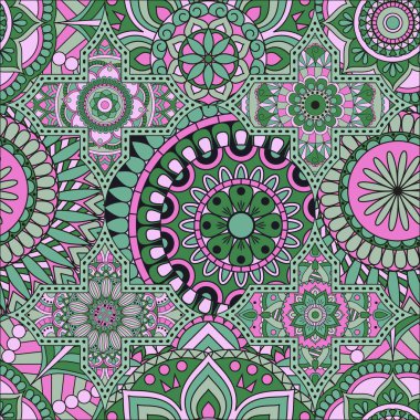 Patchwork desen. Vintage dekoratif öğeler. Elle çizilmiş backg