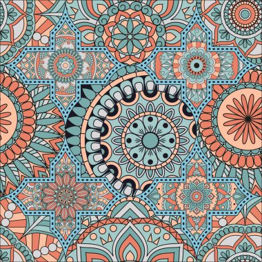 Patchwork desen. Vintage dekoratif öğeler. Elle çizilmiş backg