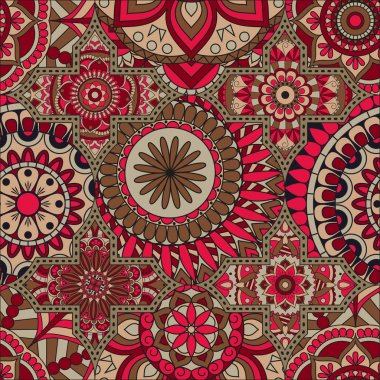 Patchwork desen. Vintage dekoratif öğeler. Elle çizilmiş backg