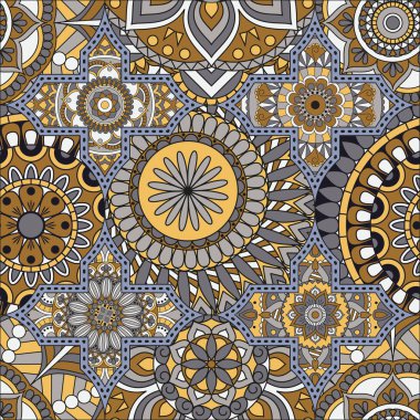 Patchwork desen. Vintage dekoratif öğeler. Elle çizilmiş backg