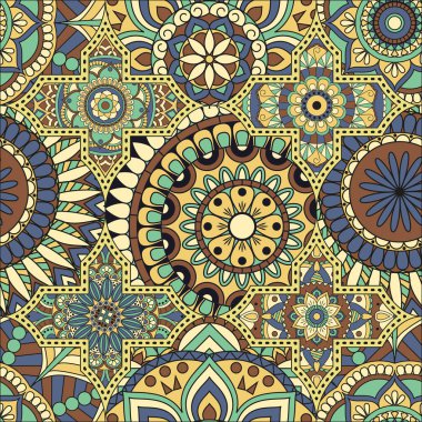 Patchwork desen. Vintage dekoratif öğeler. Elle çizilmiş backg