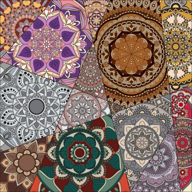 Patchwork desen. Vintage dekoratif öğeler. Elle çizilmiş backg