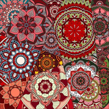 mandalalar desenle. Vintage dekoratif öğeler. Elle çizilmiş b