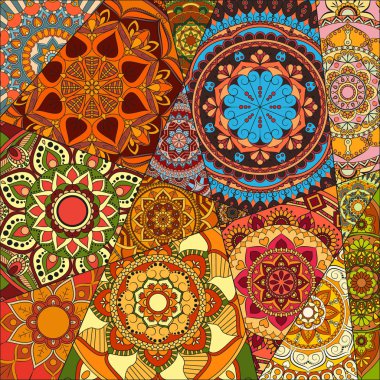 mandalalar desenle. Vintage dekoratif öğeler. Elle çizilmiş b