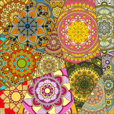 mandalalar desenle. Vintage dekoratif öğeler. Elle çizilmiş b