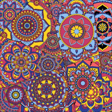 mandalalar desenle. Vintage dekoratif öğeler. Elle çizilmiş b