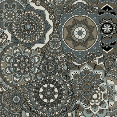 mandalalar desenle. Vintage dekoratif öğeler. Elle çizilmiş b