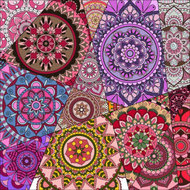 mandalalar desenle. Vintage dekoratif öğeler. Elle çizilmiş b