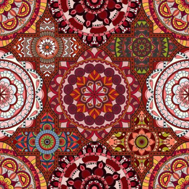 Patchwork desen. Vintage dekoratif öğeler. Elle çizilmiş backg