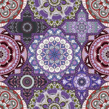 Patchwork desen. Vintage dekoratif öğeler. Elle çizilmiş backg