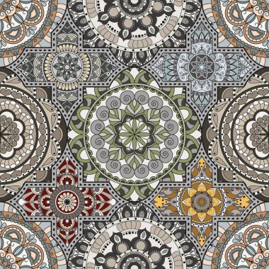 Patchwork desen. Vintage dekoratif öğeler. Elle çizilmiş backg