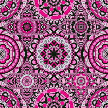 Patchwork desen. Vintage dekoratif öğeler. Elle çizilmiş backg