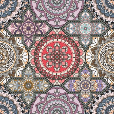 Patchwork desen. Vintage dekoratif öğeler. Elle çizilmiş backg