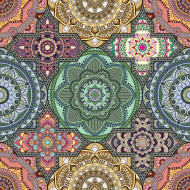 Patchwork desen. Vintage dekoratif öğeler. Elle çizilmiş backg