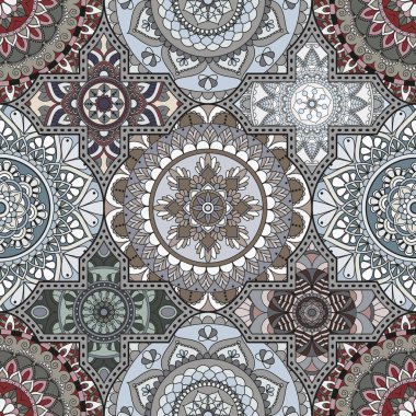 Patchwork desen. Vintage dekoratif öğeler. Elle çizilmiş backg