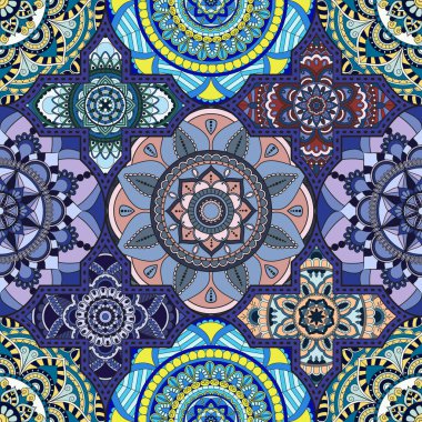 Patchwork desen. Vintage dekoratif öğeler. Elle çizilmiş backg