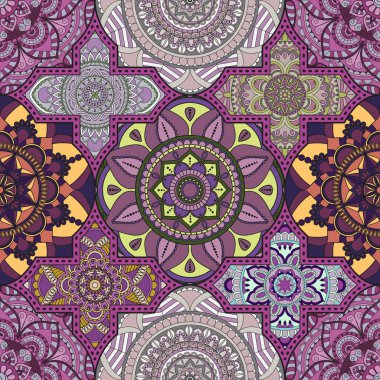 Patchwork desen. Vintage dekoratif öğeler. Elle çizilmiş backg