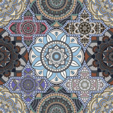 Patchwork desen. Vintage dekoratif öğeler. Elle çizilmiş backg