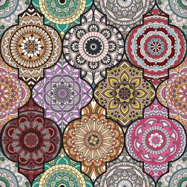 Patchwork desen. Vintage dekoratif öğeler. Elle çizilmiş backg