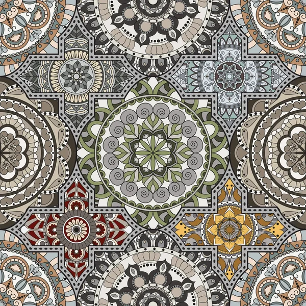 Patrón de patchwork. Elementos decorativos vintage. Retroceso dibujado a mano — Vector de stock