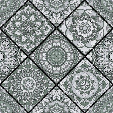 Patchwork desen. Vintage dekoratif öğeler. Elle çizilmiş backg