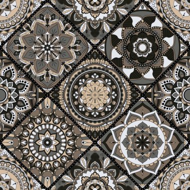 Patchwork desen. Vintage dekoratif öğeler. Elle çizilmiş backg