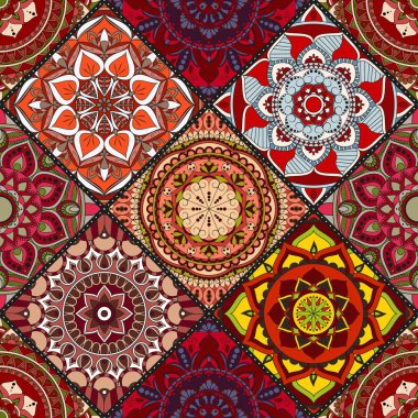 Patchwork desen. Vintage dekoratif öğeler. Elle çizilmiş backg