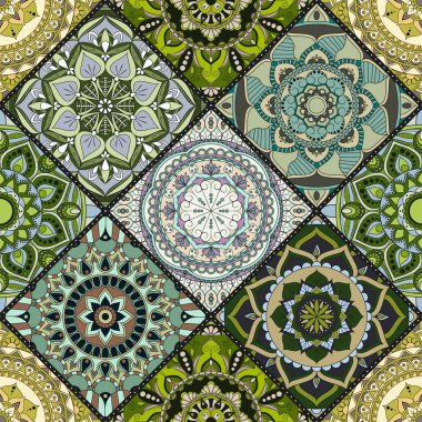 Patchwork desen. Vintage dekoratif öğeler. Elle çizilmiş backg