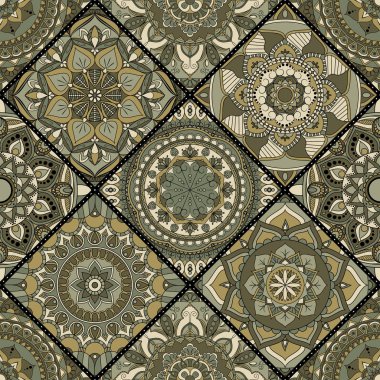 Patchwork desen. Vintage dekoratif öğeler. Elle çizilmiş backg