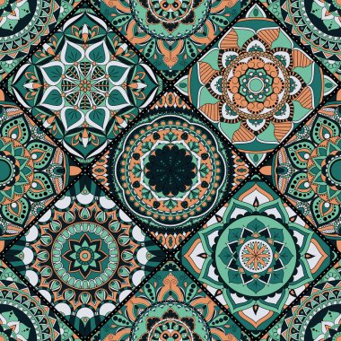 Patchwork desen. Vintage dekoratif öğeler. Elle çizilmiş backg