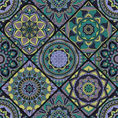 Patchwork desen. Vintage dekoratif öğeler. Elle çizilmiş backg