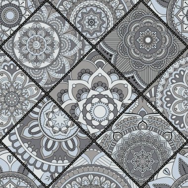 Patchwork desen. Vintage dekoratif öğeler. Elle çizilmiş backg