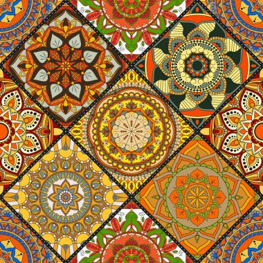 Patchwork desen. Vintage dekoratif öğeler. Elle çizilmiş backg