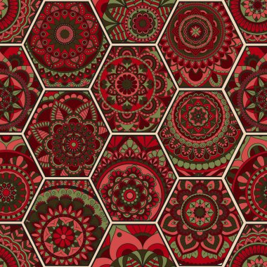 Lüks oryantal kiremit seamless modeli. Renkli çiçek patchwork