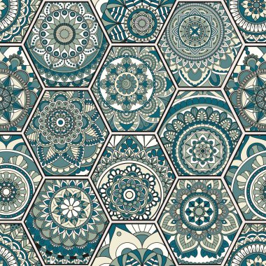 Lüks oryantal kiremit seamless modeli. Renkli çiçek patchwork