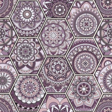 Lüks oryantal kiremit seamless modeli. Renkli çiçek patchwork