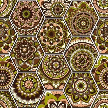 Lüks oryantal kiremit seamless modeli. Renkli çiçek patchwork