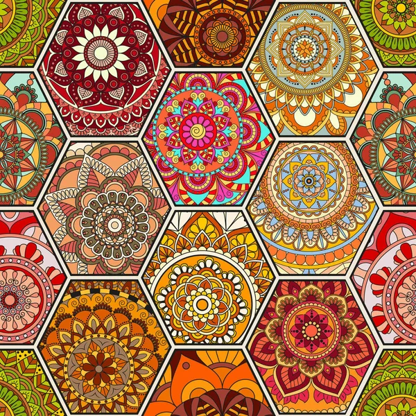 Lüks oryantal kiremit seamless modeli. Renkli çiçek patchwork