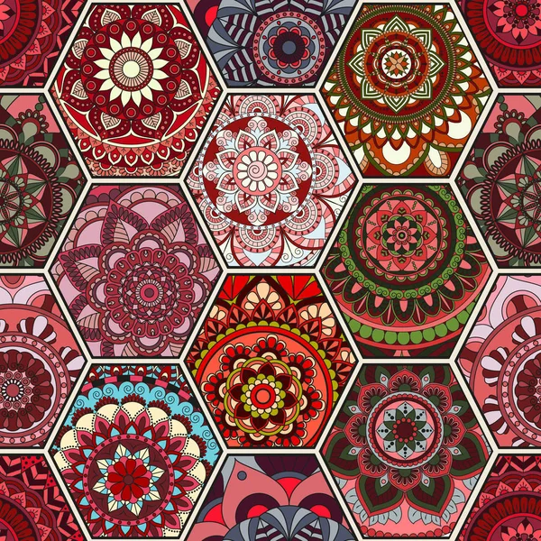 Lüks oryantal kiremit seamless modeli. Renkli çiçek patchwork