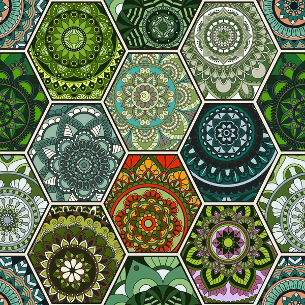 Lüks oryantal kiremit seamless modeli. Renkli çiçek patchwork