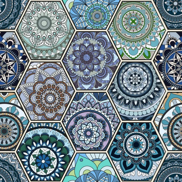 Lüks oryantal kiremit seamless modeli. Renkli çiçek patchwork