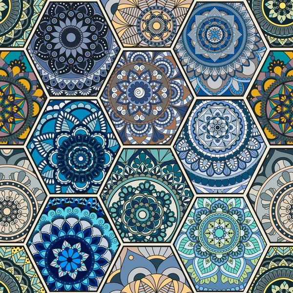 Lüks oryantal kiremit seamless modeli. Renkli çiçek patchwork