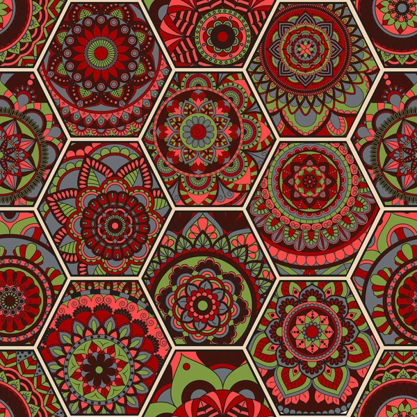 Lüks oryantal kiremit seamless modeli. Renkli çiçek patchwork